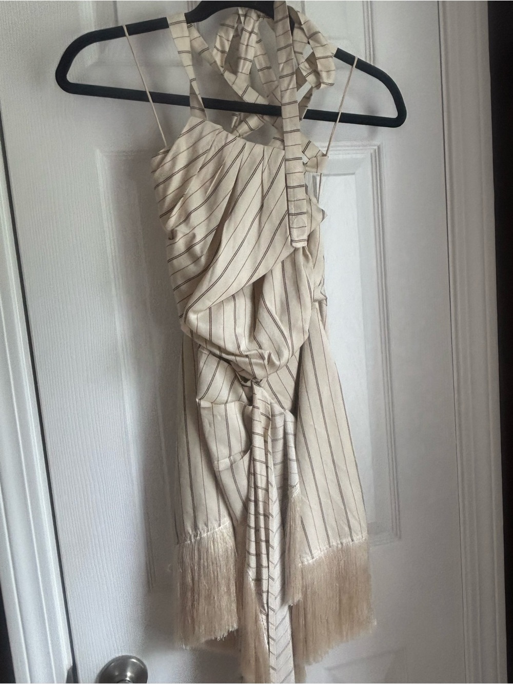 Alexis Cream Striped Halter Fringe Mini Dress - Picture 3 of 4